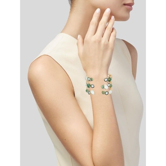 *GOLD RARE VINTAGE ALEXIS BITTAR MOSAIC LUCITE HINGED BRACELET CUFF 14K RHODIUM - Picture 2 of 9